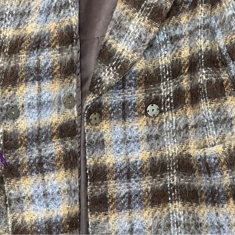 Banana Republic Italian Plaid Blue Brown Wool Blend Topcoat | L - Picture 8 of 10
